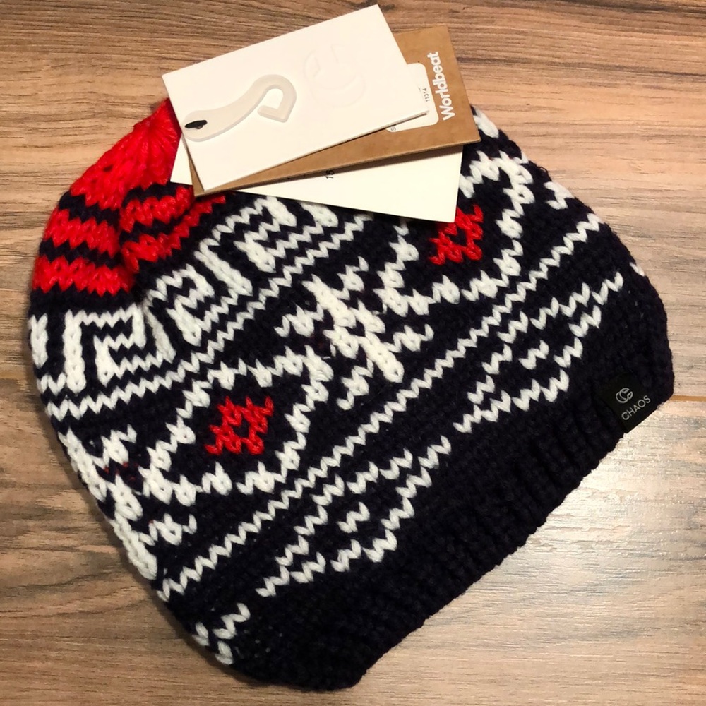 Chaos Knitted Sweater Navy/White/Red Beanie NWT